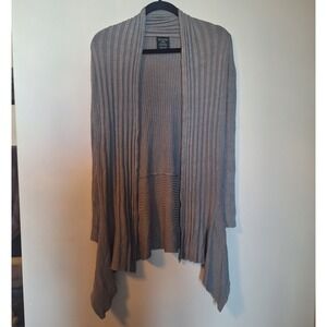 OhConcept Collection Grey Ribbed Open Front Draped Sharkbite Cardigan Size L/XL